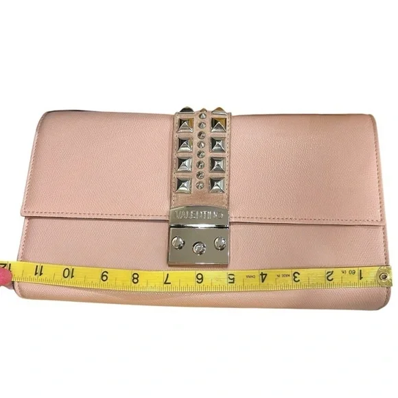 Valentino Cocotte Rose Pink Leather Silver Rockstud Envelope Shoulder Bag $895 - Picture 14 of 16